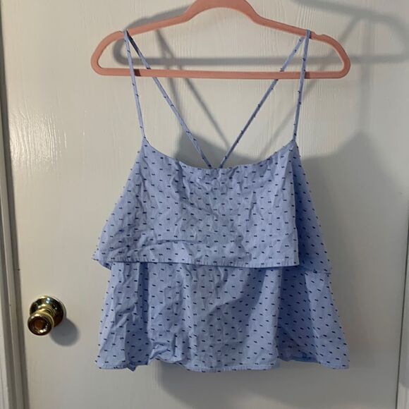 DL 1961 NWT light blue/navy dots tiered cross back tank top Size large - Picture 1 of 7